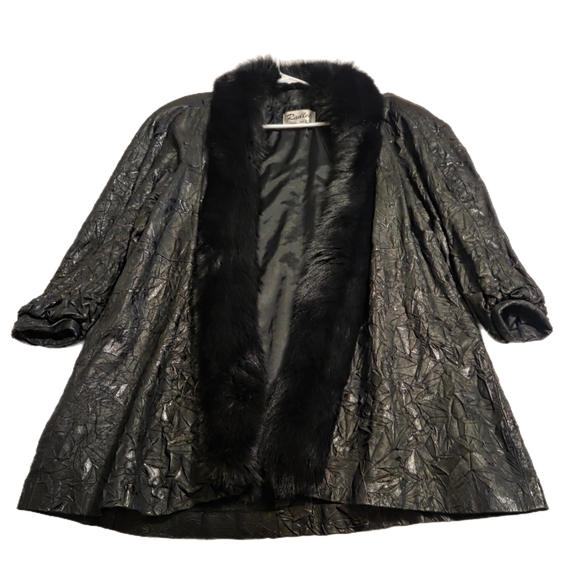 VINTAGE RADLEE LEATHER DUSTER FOX FUR TRIM - Picture 5 of 5